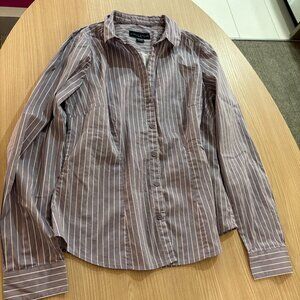 Simply Styled Petite V Neck Suiting Blouse Medium Petite Purple White Striped